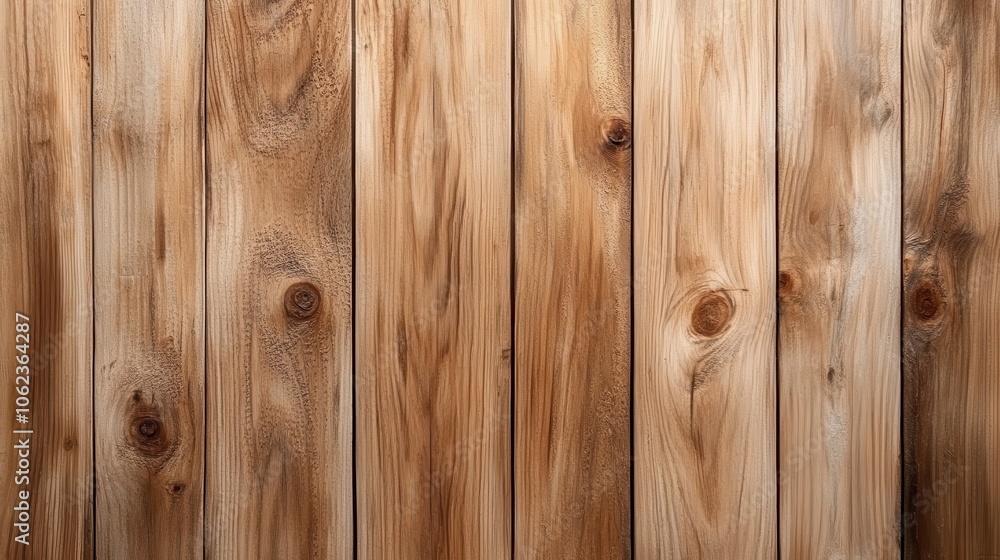 Naklejka premium A detailed view of wooden planks showing natural patterns and textures, ideal for backgrounds or nature themes in versatile compositions.