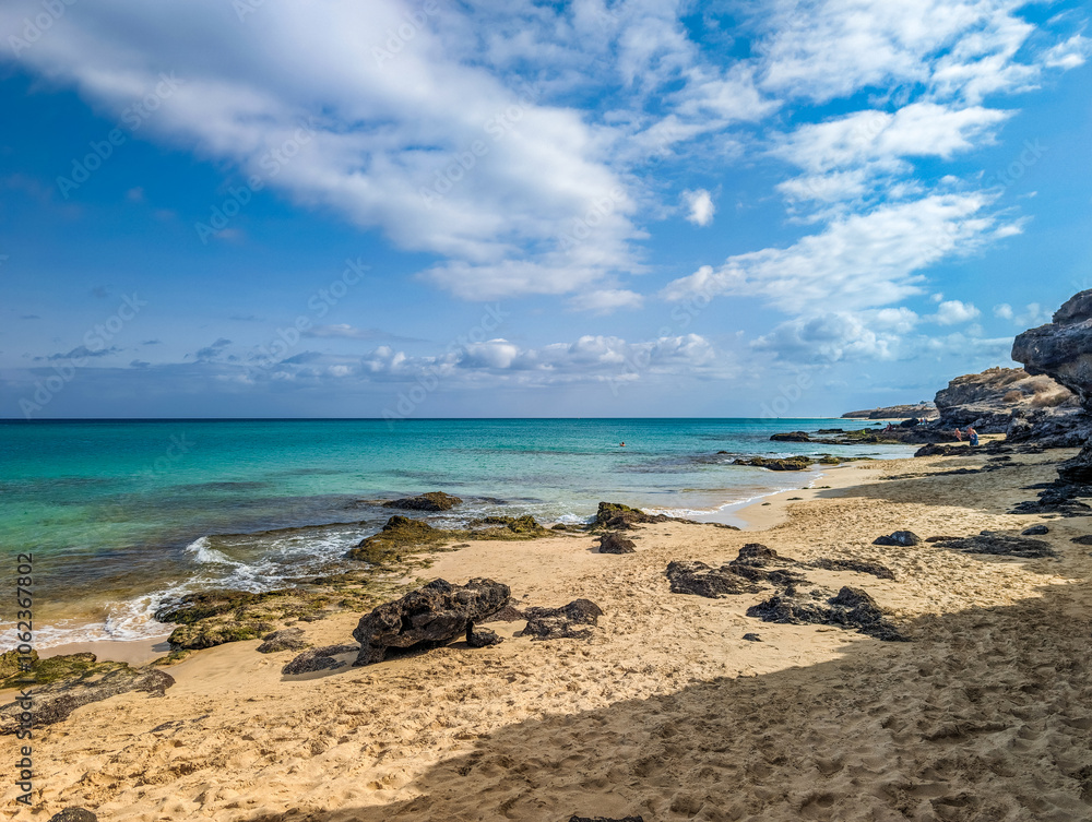 Aerial drone view of Costa Calma beach during the sunset,Fuerteventura, Canary Islands Aerial drone view of Costa Calma beach during the sunset,Fuerteventura, Canary Islands