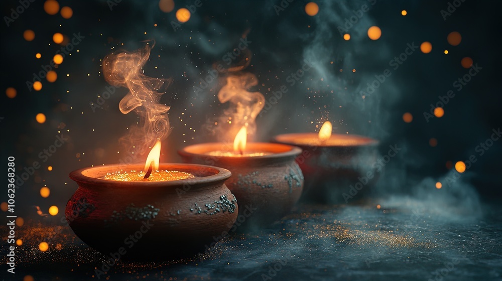 Enchanting Herbal Candle Set in Clay Pots: Perfect Poster for Spa Ambience or Meditation Space with Mystic Smoke and Velvet Darkness Enchanting Herbal Candle Set in Clay Pots: Perfect Poster for Spa Ambience or Meditation Space with Mystic Smoke and Velvet Darkness