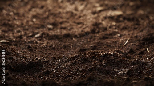 Close-up of rich, dark brown soil with a shallow depth of field.