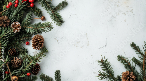 Festive tips for seasonal decor featuring pinecones and greenery on a light background during winter celebrations photo