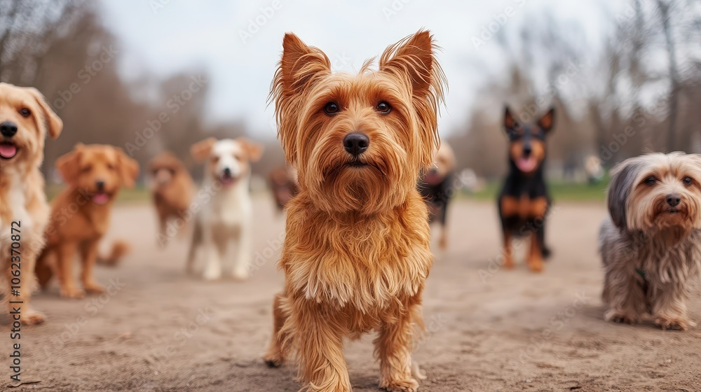 Group of Dogs Playing Together in the Park Group of Dogs Playing Together in the Park