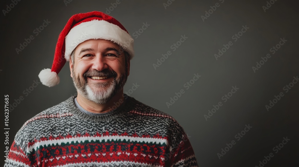 Festive holiday background with man in Santa hat, text space Festive holiday background with man in Santa hat, text space