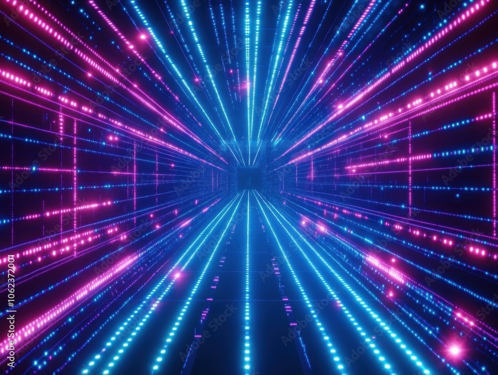 A vibrant digital abstract background featuring interlaced blue and pink neon lights, creating a tunnel effect with a futuristic and dynamic mood. A vibrant digital abstract background featuring interlaced blue and pink neon lights, creating a tunnel effect with a futuristic and dynamic mood.