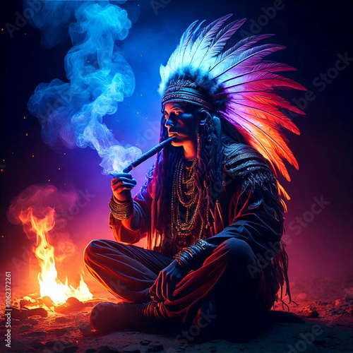 portrait of a north america indian warrior  photo