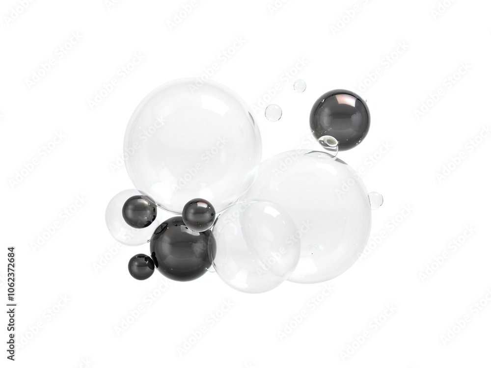 Transparent Black Soap Bubbles on White Background Transparent Black Soap Bubbles on White Background