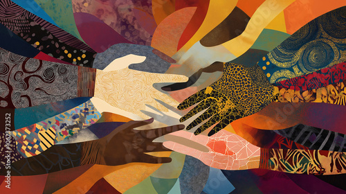 The artwork features a dynamic array of diverse hands coming together, representing collaboration in gaming