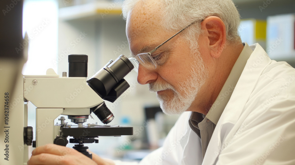 Scientist examining biological cells with a microscope in a laboratory setting during a research session Scientist examining biological cells with a microscope in a laboratory setting during a research session