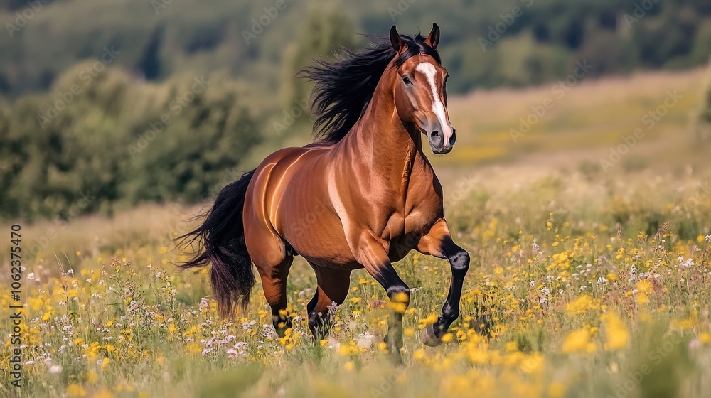 Obraz premium Majestic Horse Galloping Through a Vibrant Meadow