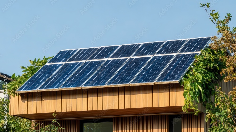 Fototapeta premium Modern Rooftop Solar Panels on Eco-Friendly Home
