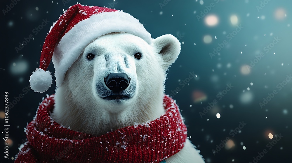 Festive polar bear with a scarf and hat Festive polar bear with a scarf and hat
