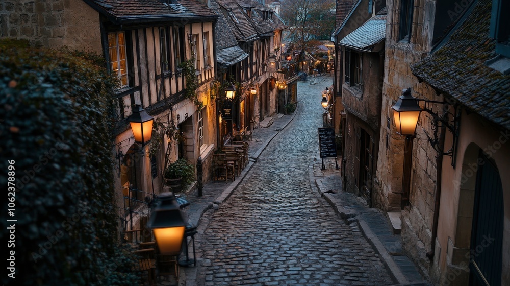 Fototapeta premium Quaint Cobblestone Street in Historical European Town