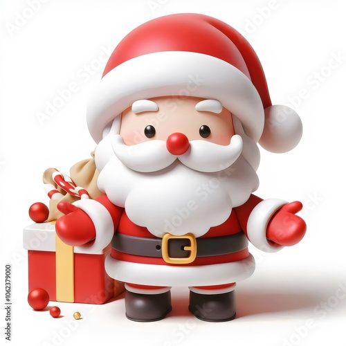 3d santa claus with gift on white background