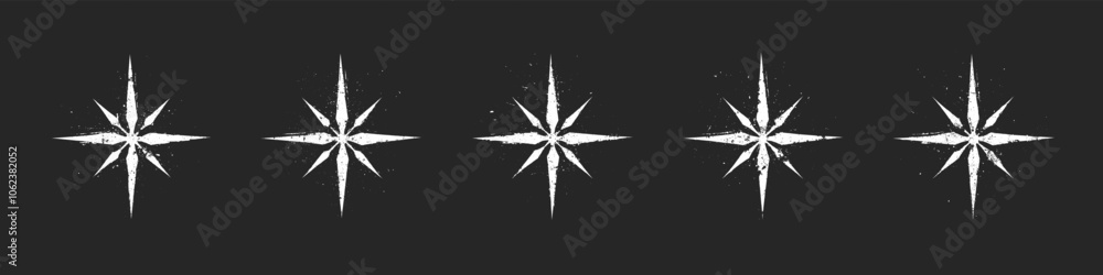 Grunge Style Textured 8 Pointed Stars Isolated Vector Set Abstract Background. Abstract White Grungy Mysterious Esoteric Star Clipart Design Elements Bundle. Mystical Magical Symbols Art Illustration Grunge Style Textured 8 Pointed Stars Isolated Vector Set Abstract Background. Abstract White Grungy Mysterious Esoteric Star Clipart Design Elements Bundle. Mystical Magical Symbols Art Illustration