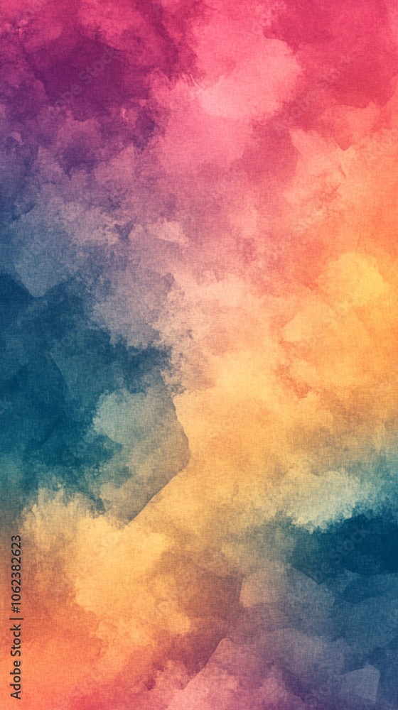Vibrant watercolor abstract background with swirling hues of pink, purple, blue, and yellow creating a dreamy, ethereal atmosphere perfect for artistic designs. Vibrant watercolor abstract background with swirling hues of pink, purple, blue, and yellow creating a dreamy, ethereal atmosphere perfect for artistic designs.