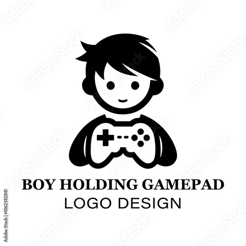 "Illustration of a boy holding gamepad, perfect logo design for gaming businesses, e-sports branding, and video game developers showcasing fun and youth"