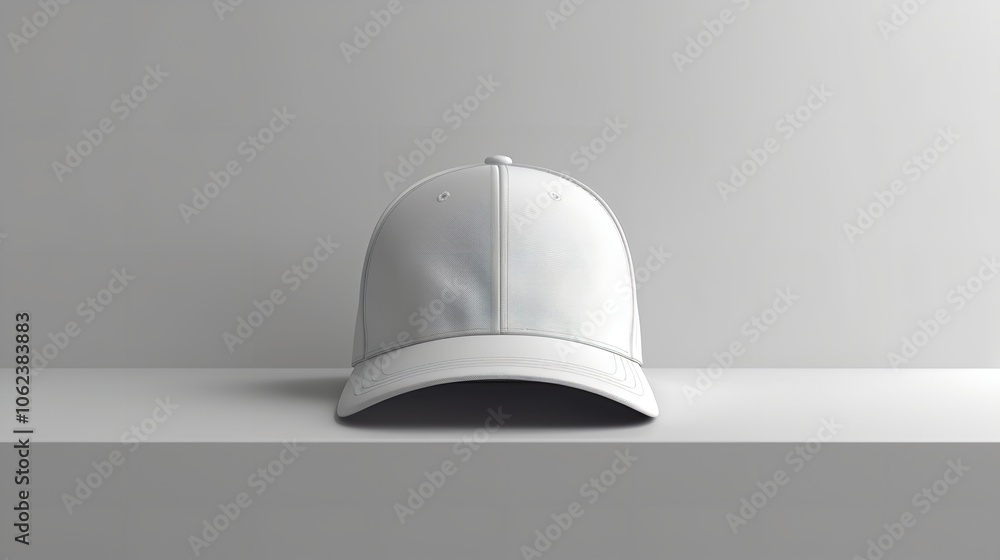 An empty white snapback against a white backdrop. Create a mockup. 3D visualisation, Generative AI. An empty white snapback against a white backdrop. Create a mockup. 3D visualisation, Generative AI.