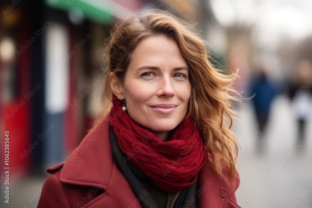 Portrait of a beautiful woman with red scarf in the city. Portrait of a beautiful woman with red scarf in the city.