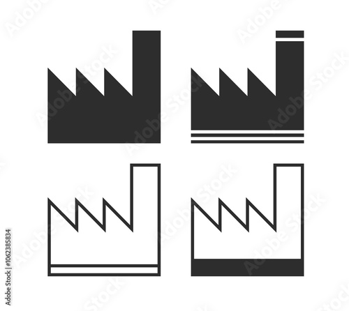 Manufacturer symbol icon,factory silhouette fill and stroke for products