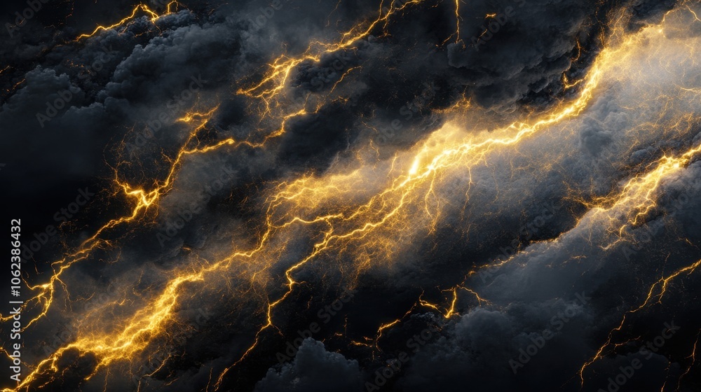 Dramatic scene of dark storm clouds illuminated by bright, jagged streaks of lightning, creating a striking contrast between the dark and light elements Dramatic scene of dark storm clouds illuminated by bright, jagged streaks of lightning, creating a striking contrast between the dark and light elements