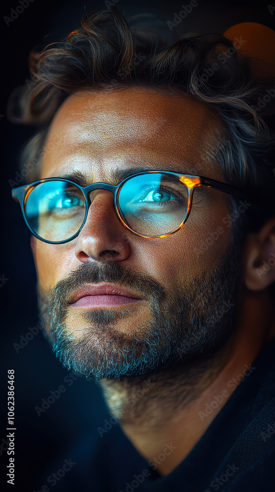 Determined Businessman With Glasses and Resilient Gaze in Professional Setting Determined Businessman With Glasses and Resilient Gaze in Professional Setting