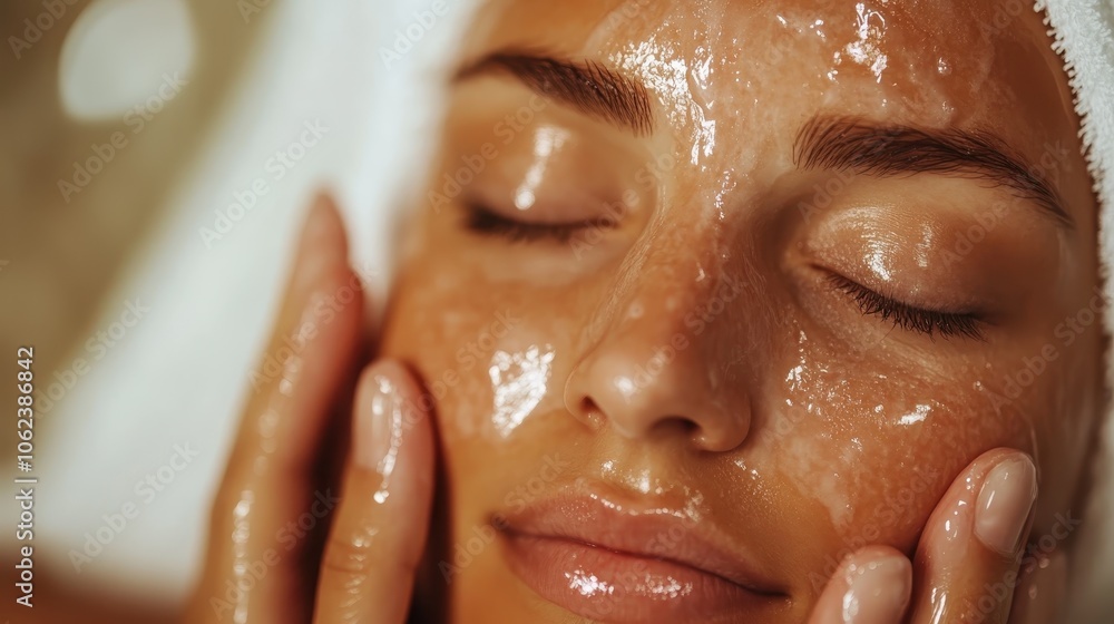 A woman indulges in a luxurious spa treatment, applying a moisturizing face mask, capturing the essence of self-care and relaxation in a tranquil setting. A woman indulges in a luxurious spa treatment, applying a moisturizing face mask, capturing the essence of self-care and relaxation in a tranquil setting.