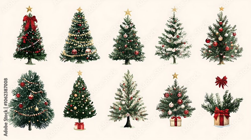 Christmas tree pattern with various styles and decorations Christmas tree pattern with various styles and decorations