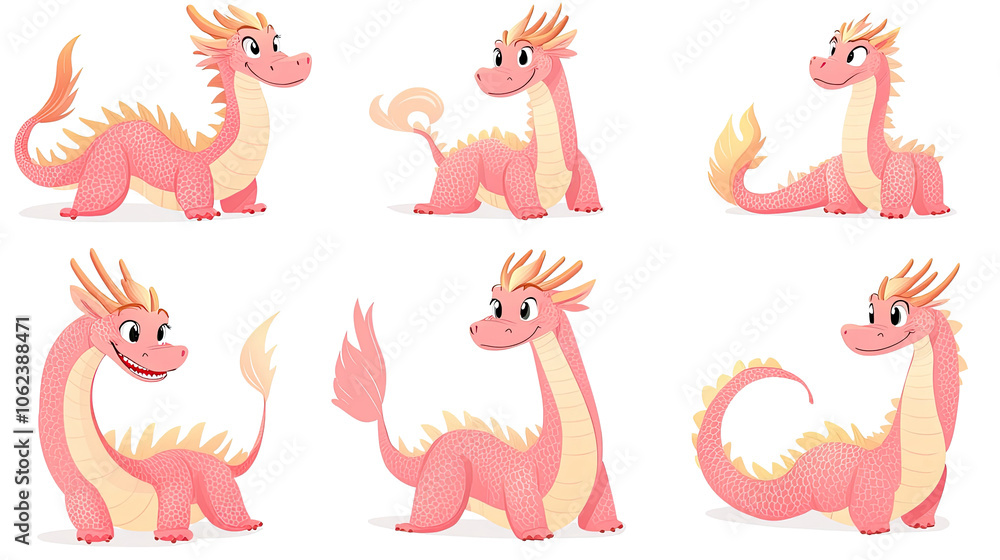 Cute Cartoon-Style Chinese Dragons Set on a Transparent Background Generative AI