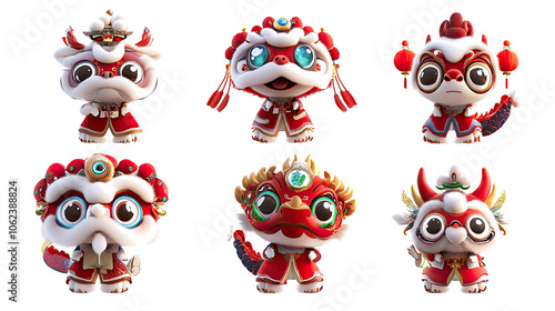 Obraz na płótnie Delightful Collection of Six Cute Chinese Dragons in Cartoon Style Generative AI w salonie