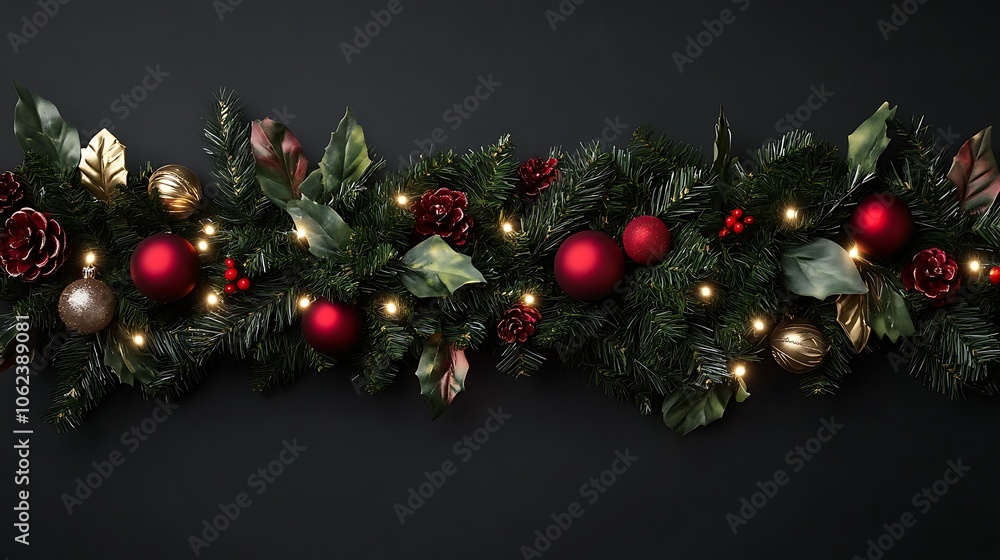 Festive garland with lights and ornaments Festive garland with lights and ornaments