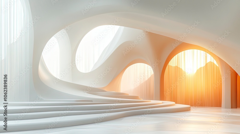 Fototapeta premium Elegant abstract background with translucent geometric shapes and soft shadows, creating a feeling of protection and clarity