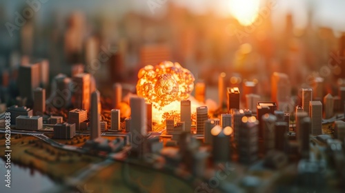 a nuclear bomb explosion in the middle of the city