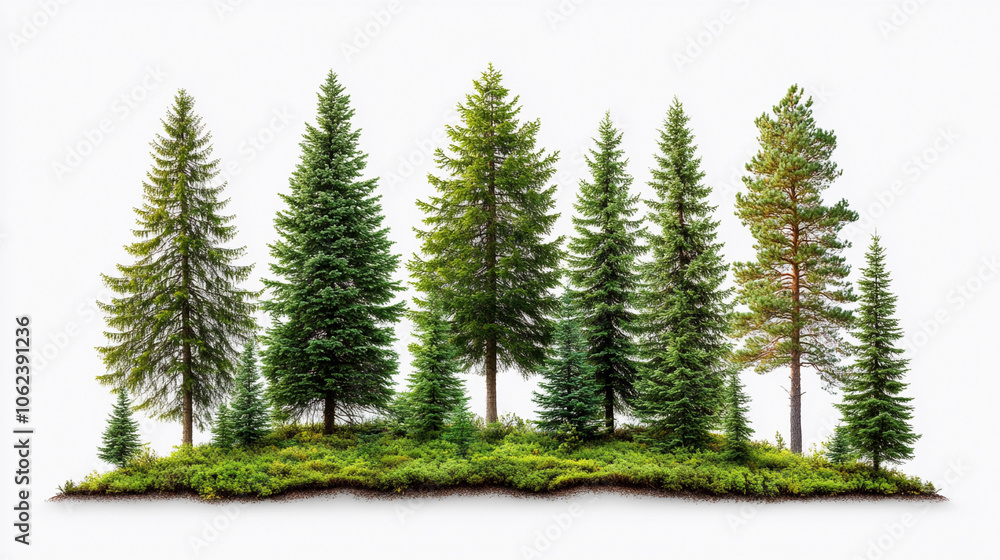 Lush green coniferous trees standing tall in a serene forest environment during daylight Lush green coniferous trees standing tall in a serene forest environment during daylight