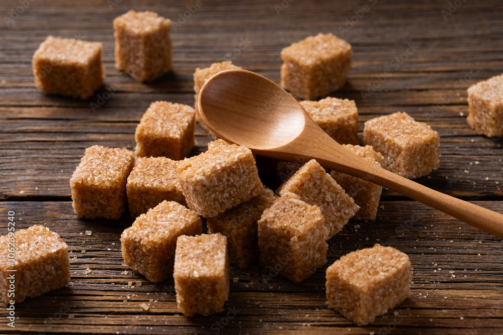 Cane sugar cubes. Cane sugar on the table. Cane sugar close-up. Cane sugar cubes. Cane sugar on the table. Cane sugar close-up.