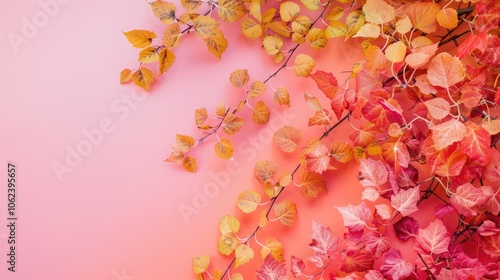 Simple retro design with white letters on gradient pink and orange backdrop. Creative autumn-themed flat lay.