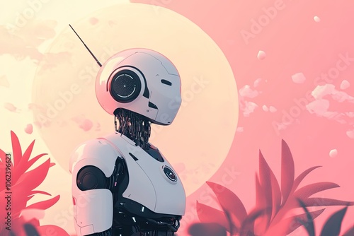 Wallpaper Mural A humanoid robot in a serene nature scene at sunset, representing the harmony between technology and the natural world, with AI enhancing human experience... Torontodigital.ca