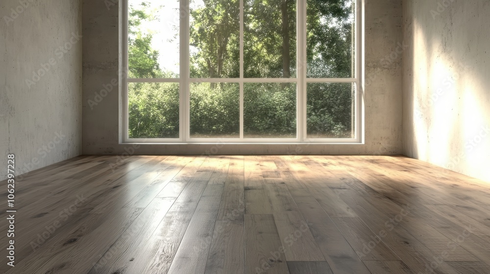 A rustic wooden floor room features large windows, displaying dense greenery outside, blending warm, cozy aesthetics with tranquil, scenic views inside. A rustic wooden floor room features large windows, displaying dense greenery outside, blending warm, cozy aesthetics with tranquil, scenic views inside.