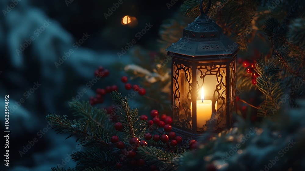 Festive lantern with a glowing candle Festive lantern with a glowing candle