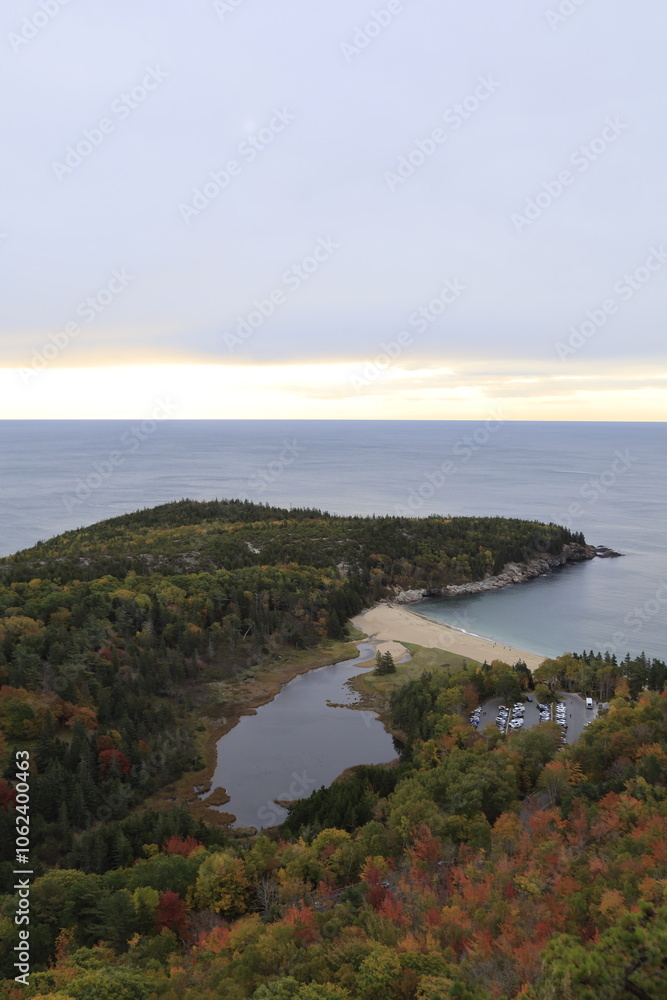 view of the coast with fall foliage view of the coast with fall foliage