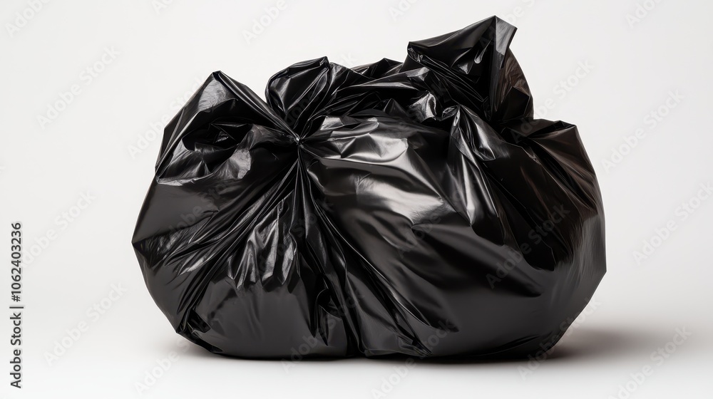 An overstuffed black garbage bag sits prominently on a clean backdrop, embodying themes of waste management, consumer habits, and urban living challenges. An overstuffed black garbage bag sits prominently on a clean backdrop, embodying themes of waste management, consumer habits, and urban living challenges.