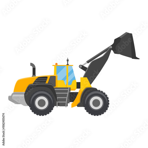 Bulldozer, vector art cartoon illustration, png transparent background