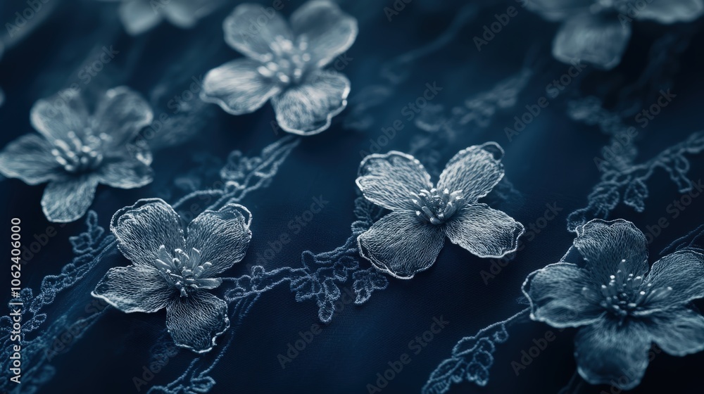 Delicate Floral Lace Pattern on a Dark Background with Intricate Embroidery Delicate Floral Lace Pattern on a Dark Background with Intricate Embroidery