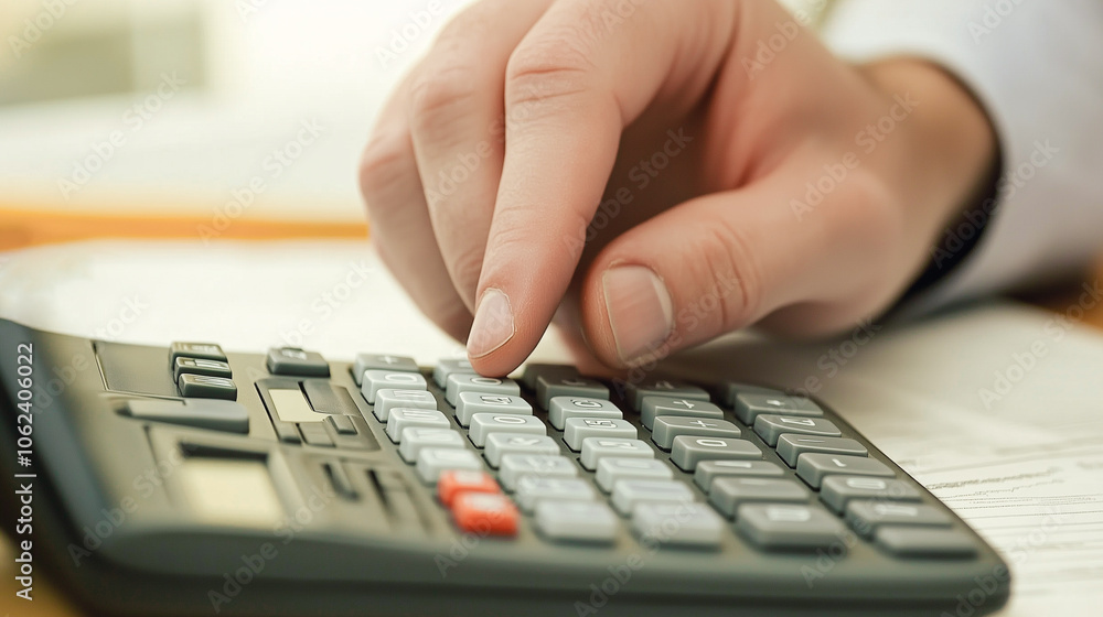 Financial Management Concept: Close-up of hands using a calculator, emphasizing precise financial planning and budget control. Financial Management Concept: Close-up of hands using a calculator, emphasizing precise financial planning and budget control.