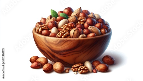 bowl of mixed nuts, hyper-realistic, isolated on white