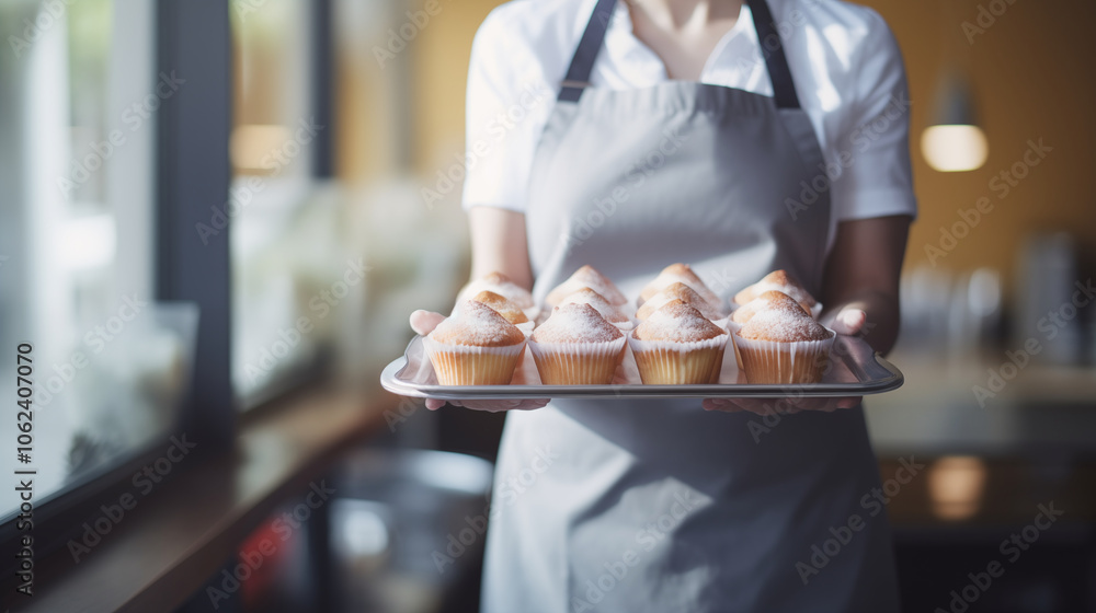 Fototapeta premium a close-up of a woman's hands holding a plate of pastries