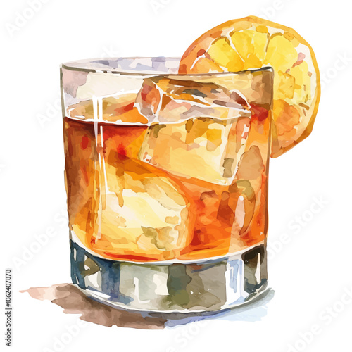 A watercolor vector of Whisky Sour, isolated on a white background.