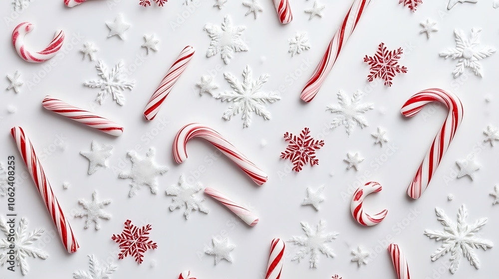 Pattern of candy canes and peppermint swirls on a red background Pattern of candy canes and peppermint swirls on a red background