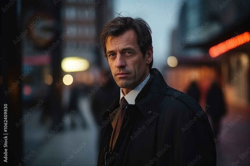 Portrait of a handsome middle-aged man in the city at night Portrait of a handsome middle-aged man in the city at night