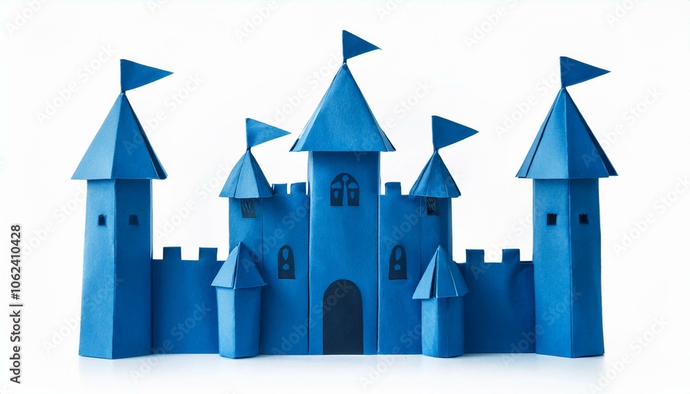 Blue paper castle with flags Blue paper castle with flags