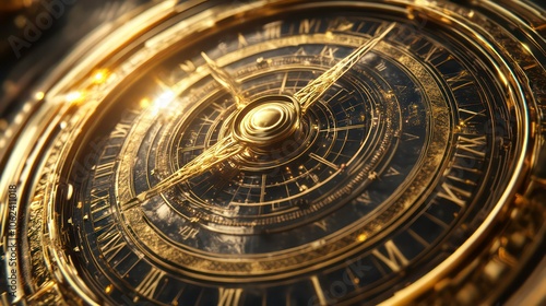 Wallpaper Mural A close-up of an ornate golden compass with intricate details and a vintage aesthetic. Torontodigital.ca